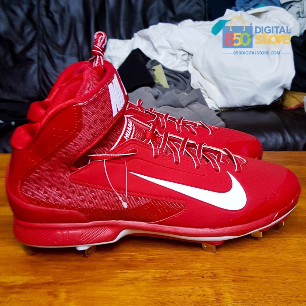 Nike Huarache Pro Mid Metal Baseball Cleats Red - Picture 2 of 7